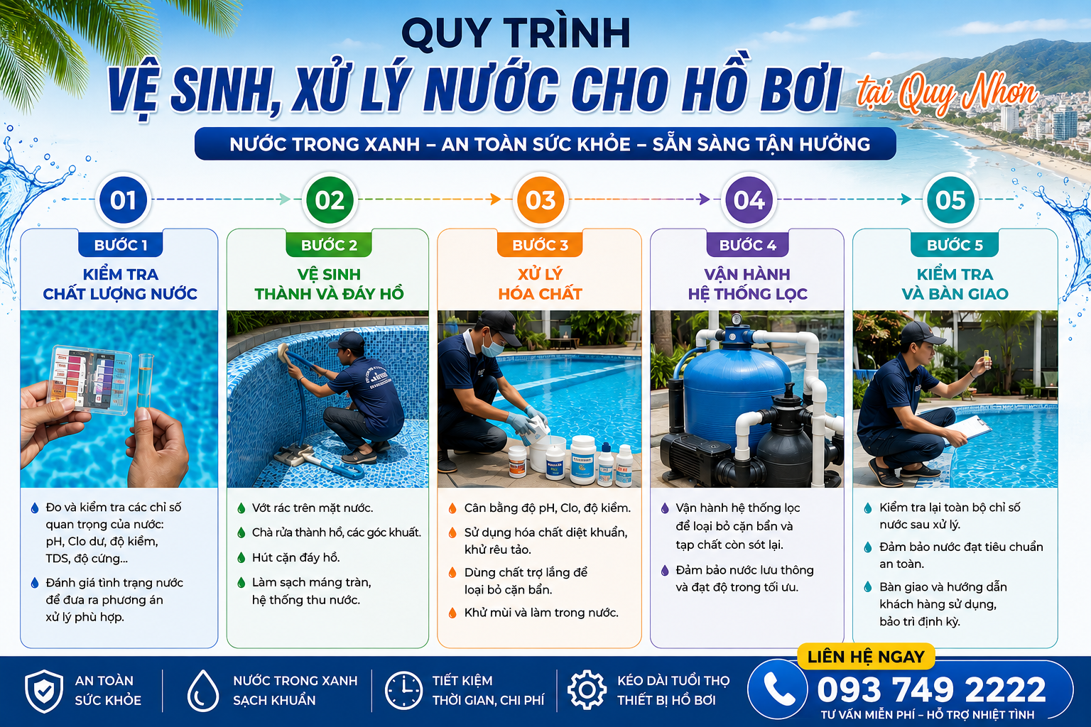 Quy trình vệ sinh, xử lý nước cho hồ bơi tại Quy Nhơn