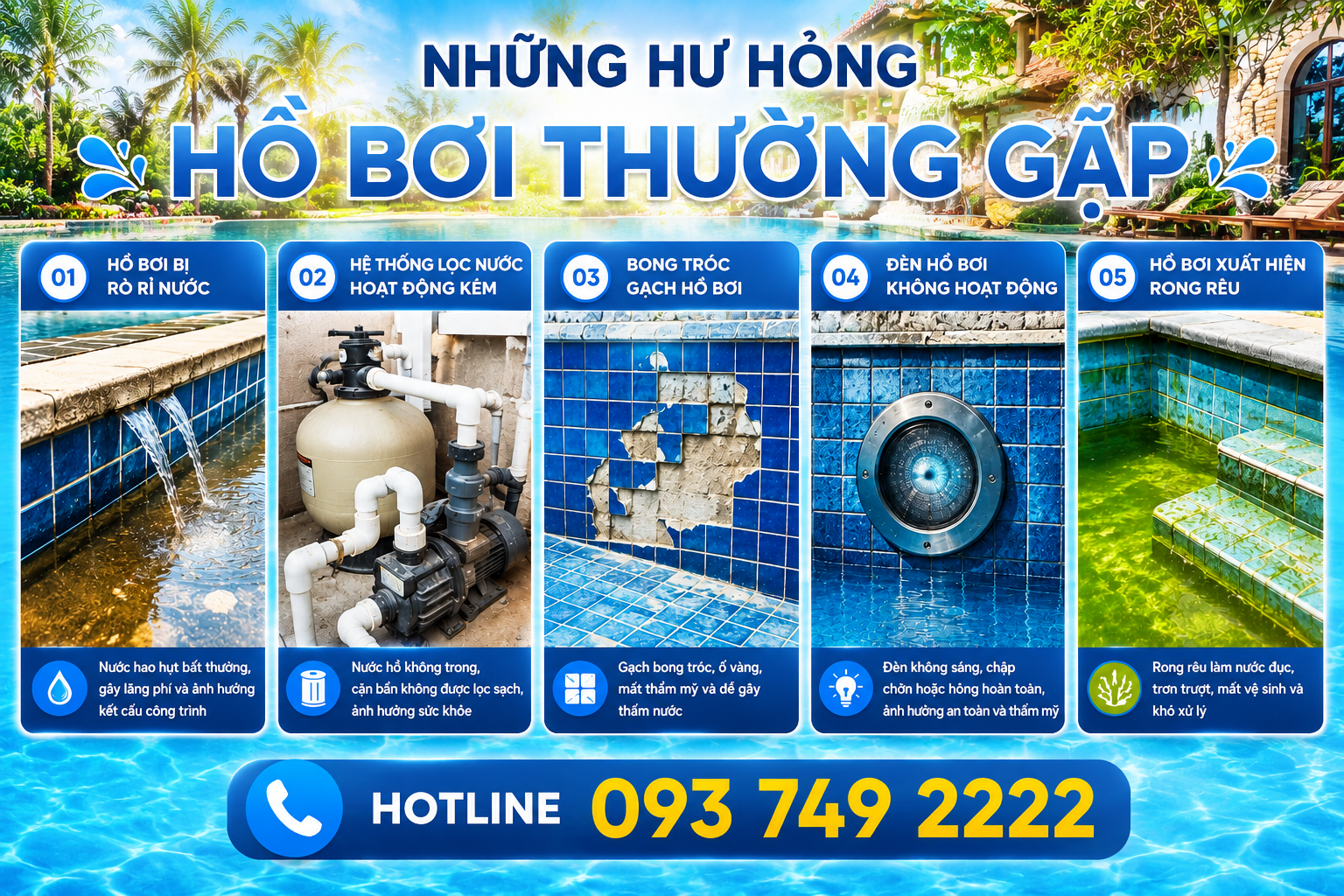 Những Hư Hỏng Hồ Bơi Thường Gặp